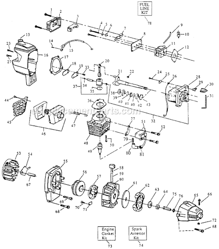 Page C Diagram and Parts List for XT-50  Weed Eater Trimmer